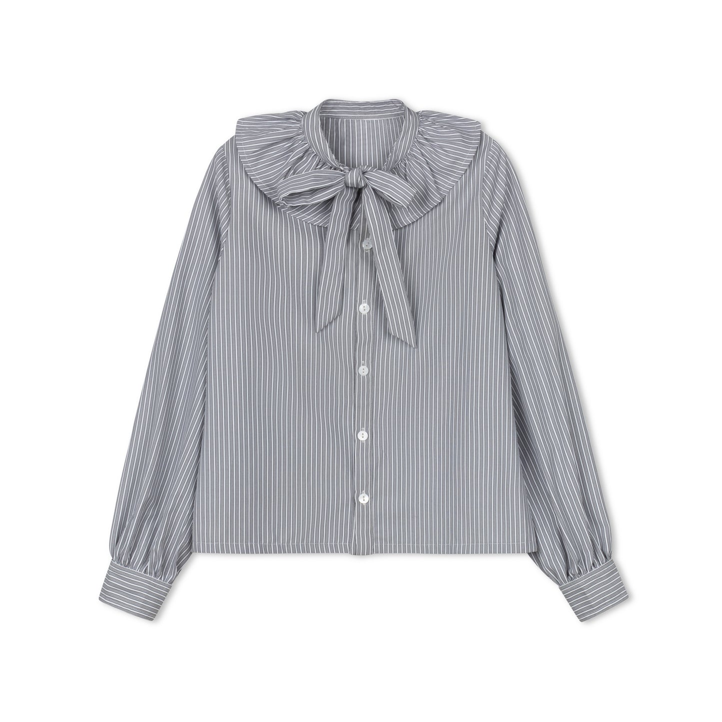 VELVETTE LABEL BLACK/WHITE STRIPE RUFFLE COLLAR BLOUSE
