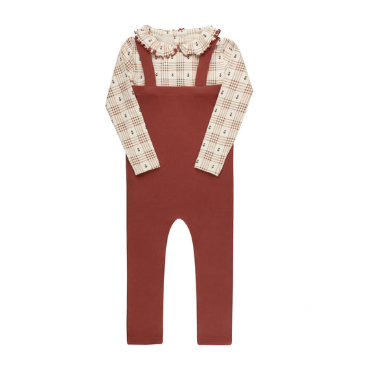 ELY'S & CO IVORY/RUST FLORAL PLAID OVERALL SET