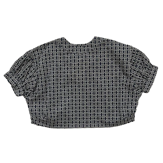 HELLO LUPO NAVY/IVORY CIRCLE DESIGN PUFF SLEEVE TOP [FINAL SALE]