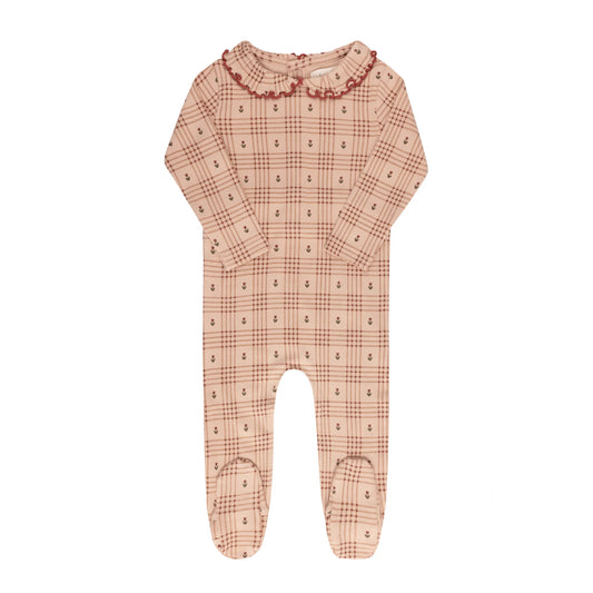 ELY'S & CO PEACH FLORAL PLAID FOOTIE