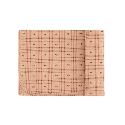 ELY'S & CO PEACH FLORAL PLAID BLANKET