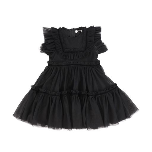 LILOU BLACK TULLE RUFFLE DRESS