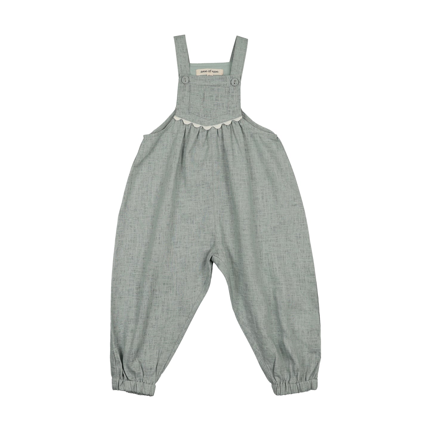 ANN OF NAN GREEN LINEN POCKET OVERALLS