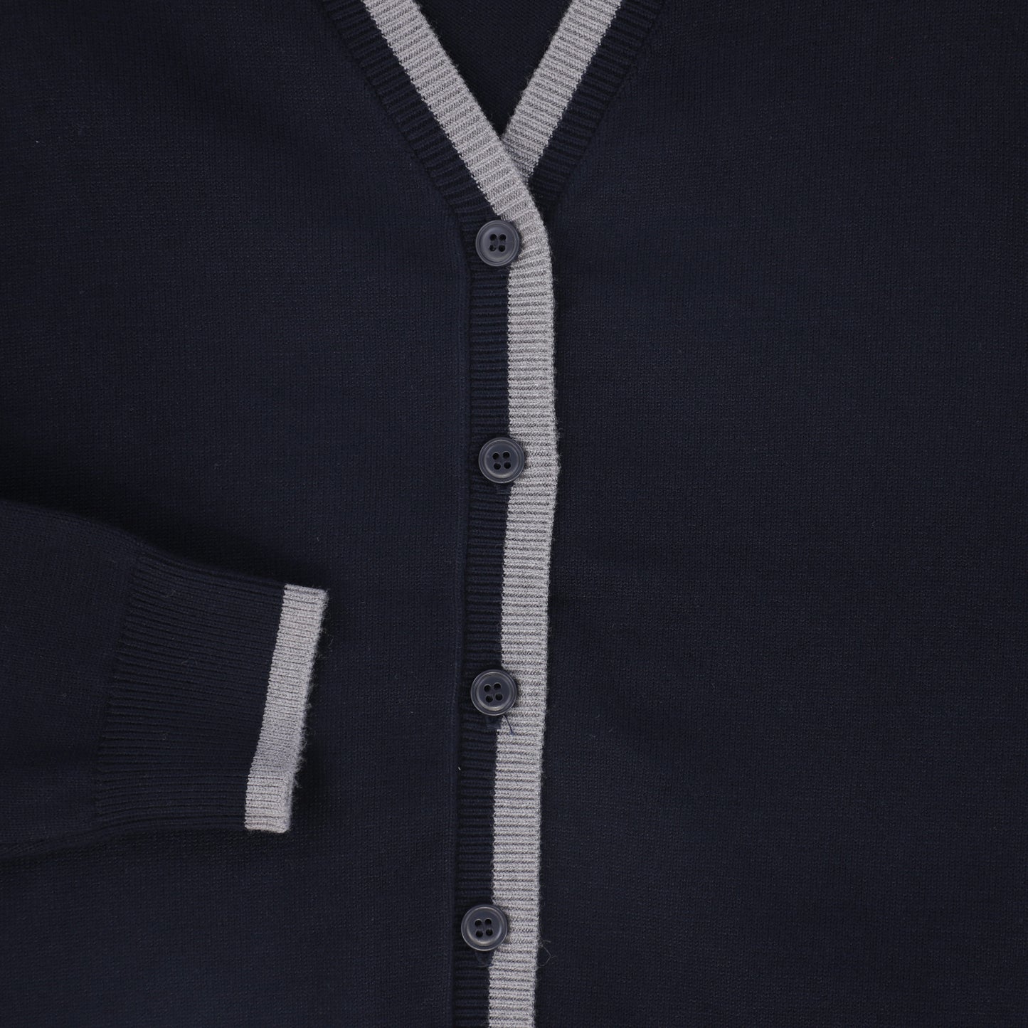 LE BOURDON NAVY V-NECK TRIM CARDIGAN