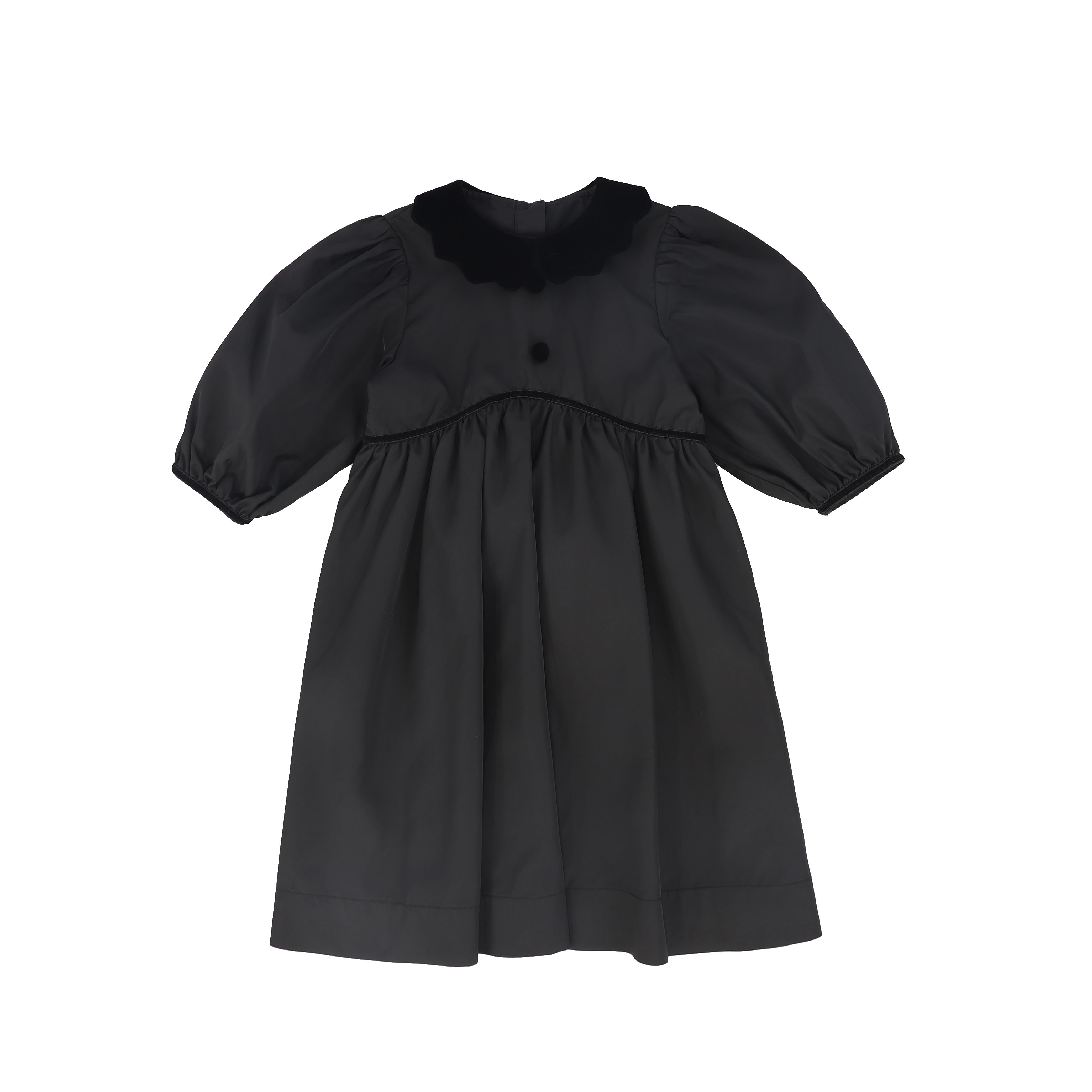 Bamboo Black Taffeta Velvet Collar Dress 3 / Black