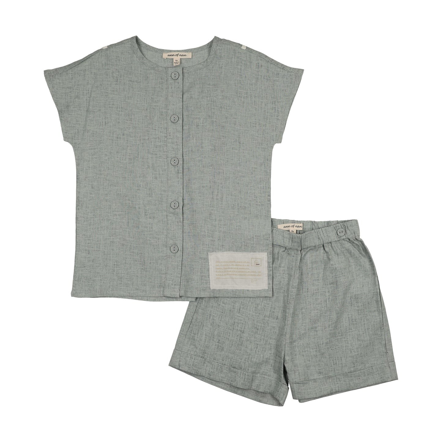 ANN OF NAN GREEN LINEN CUFF SHORTS SET