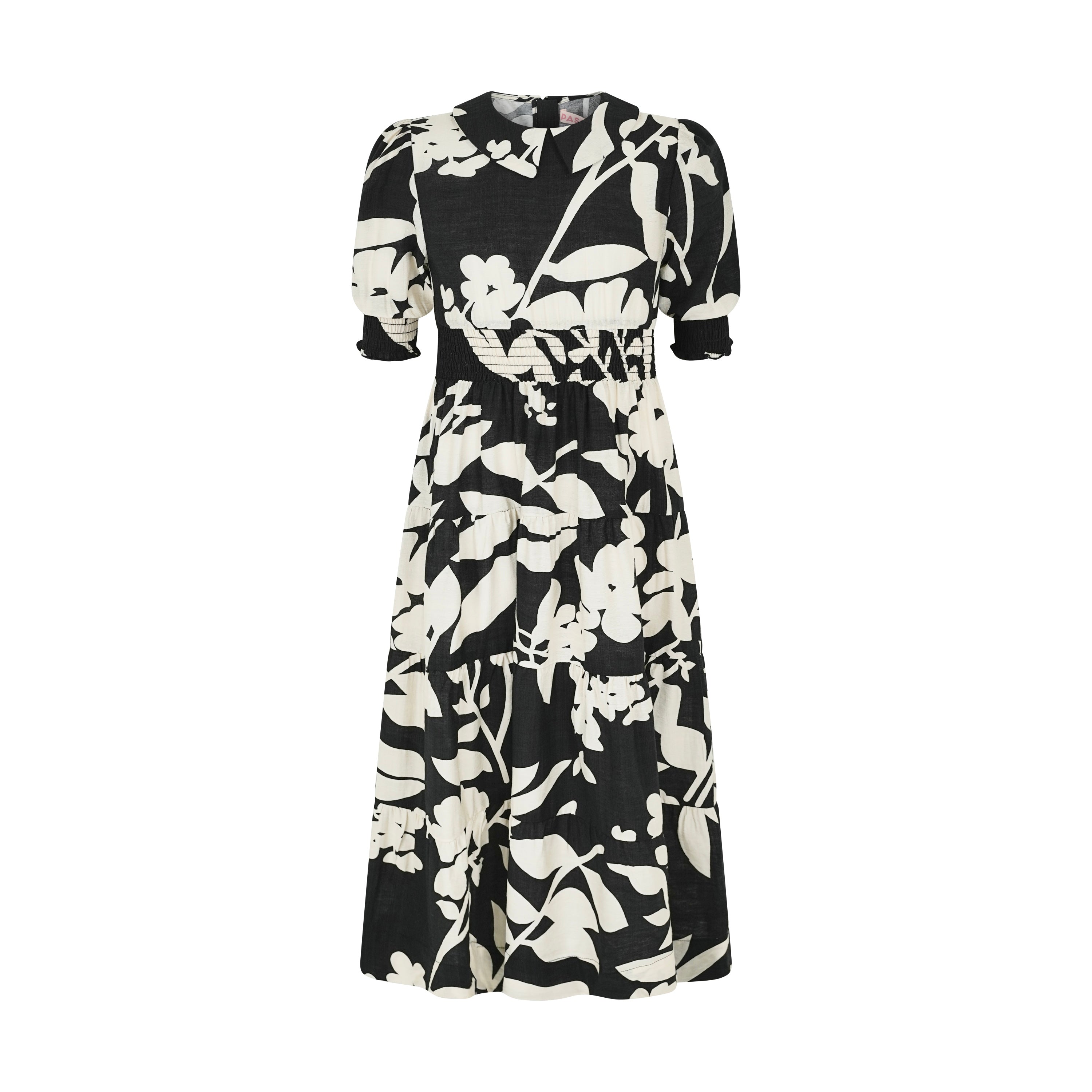 PASHMINI BLACK/WHITE FLORAL SMOCK WAIST MAXI DRESS – Luibelle