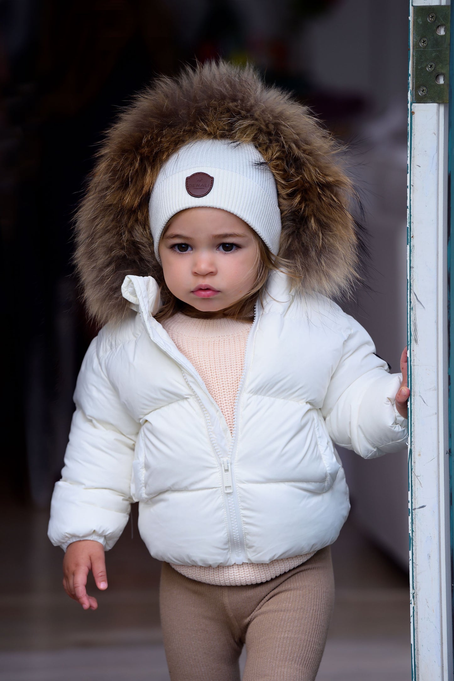 DENALI CREAM RIBBED KNIT BEANIE