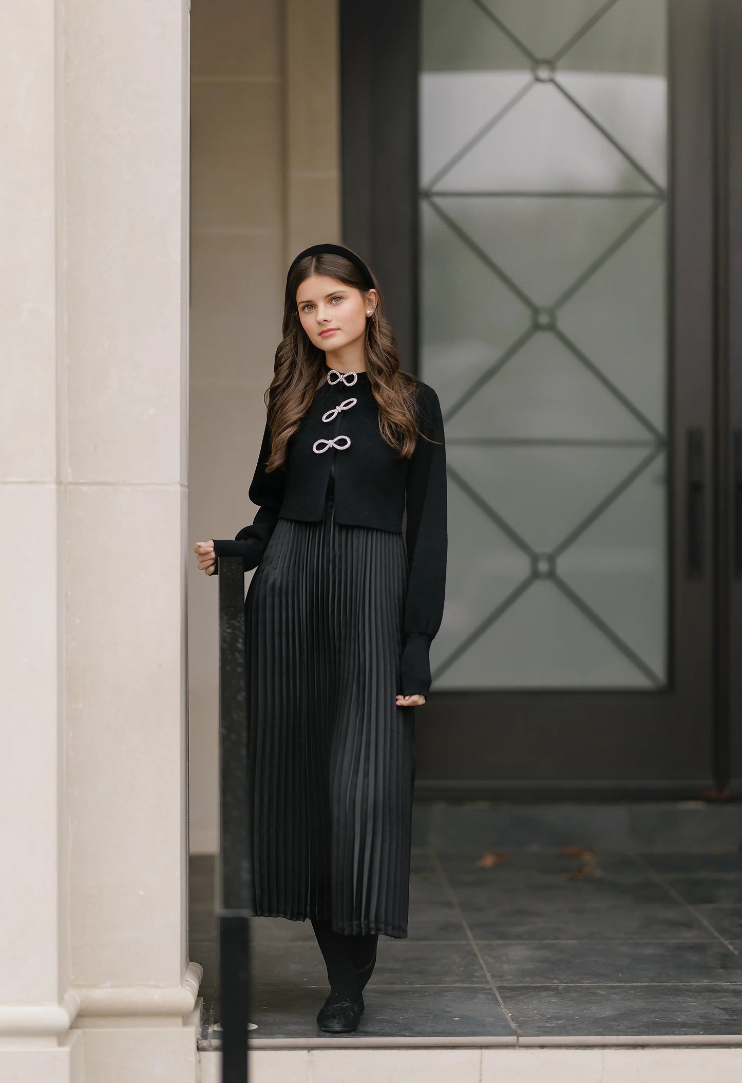 VELVETTE LABEL BLACK SILK PLEATED MIDI JUMPER