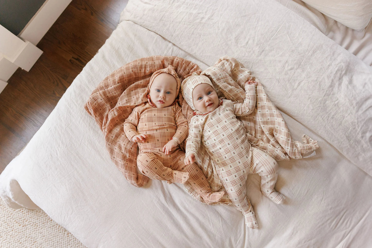 ELY'S & CO PEACH FLORAL PLAID FOOTIE + BEANIE