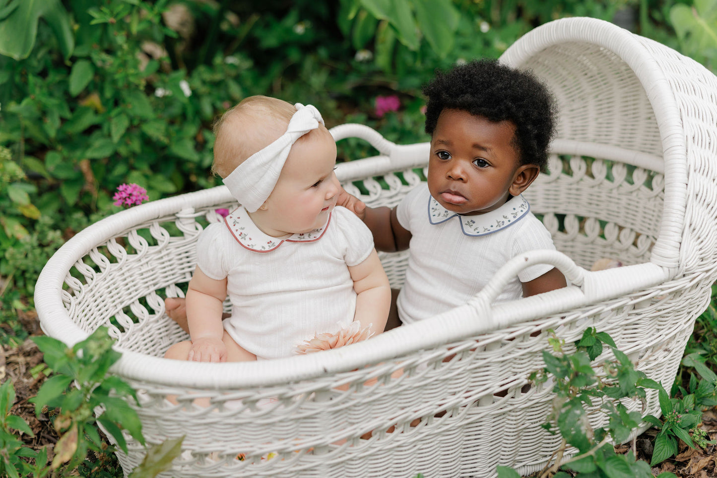 ELYS & CO IVORY/PINK FLORAL EMBROIDERED ROMPER