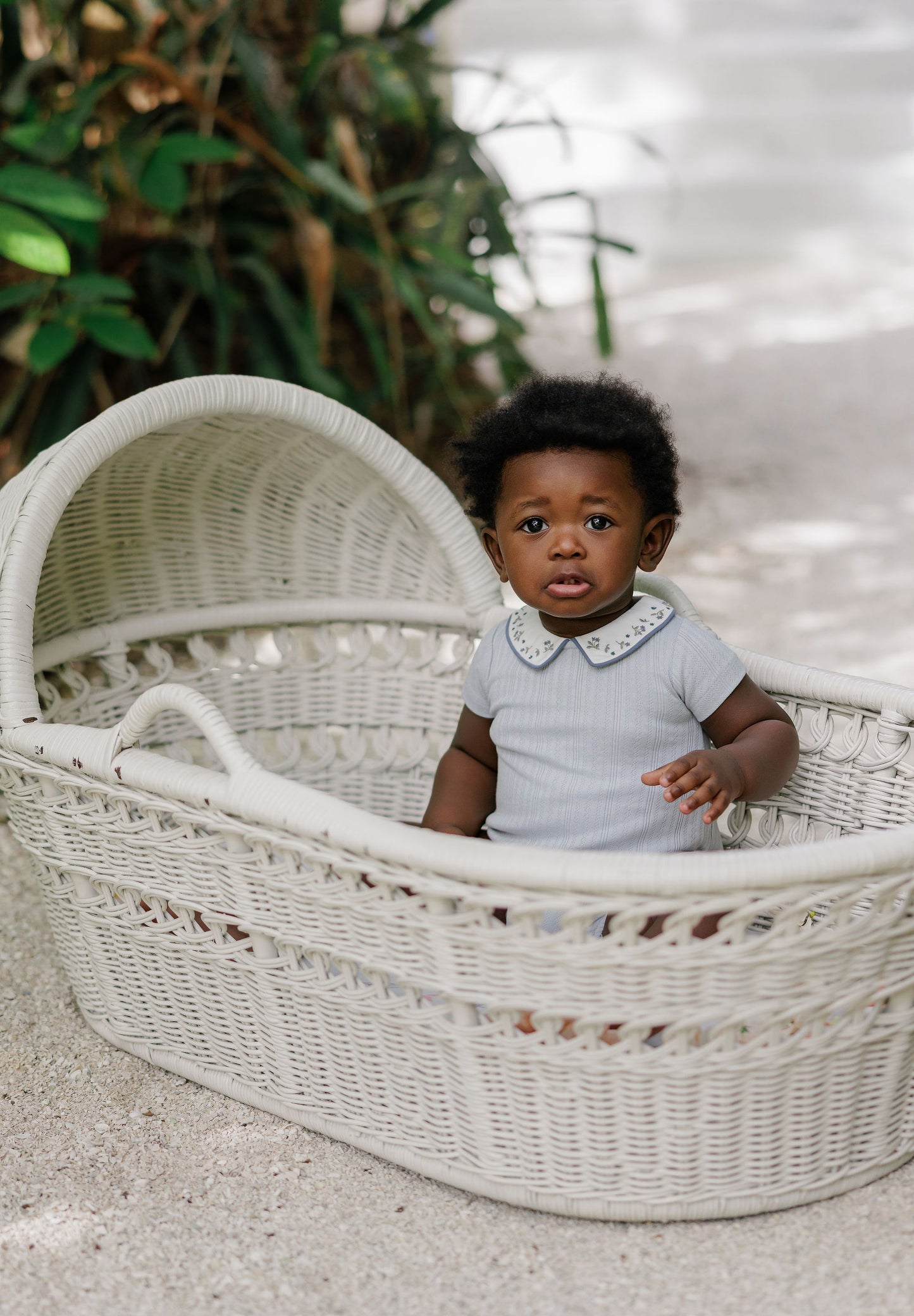ELYS & CO BLUE FLORAL EMBROIDERED ROMPER