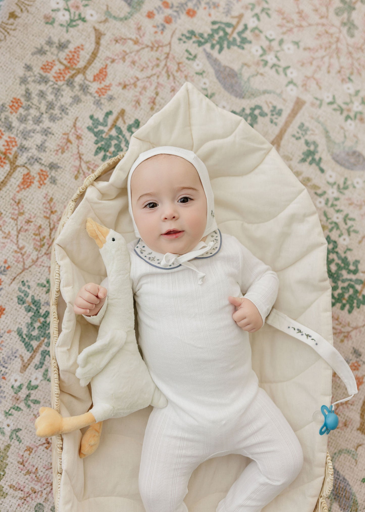 ELYS & CO IVORY/BLUE FLORAL EMBROIDERED LAYETTE SET