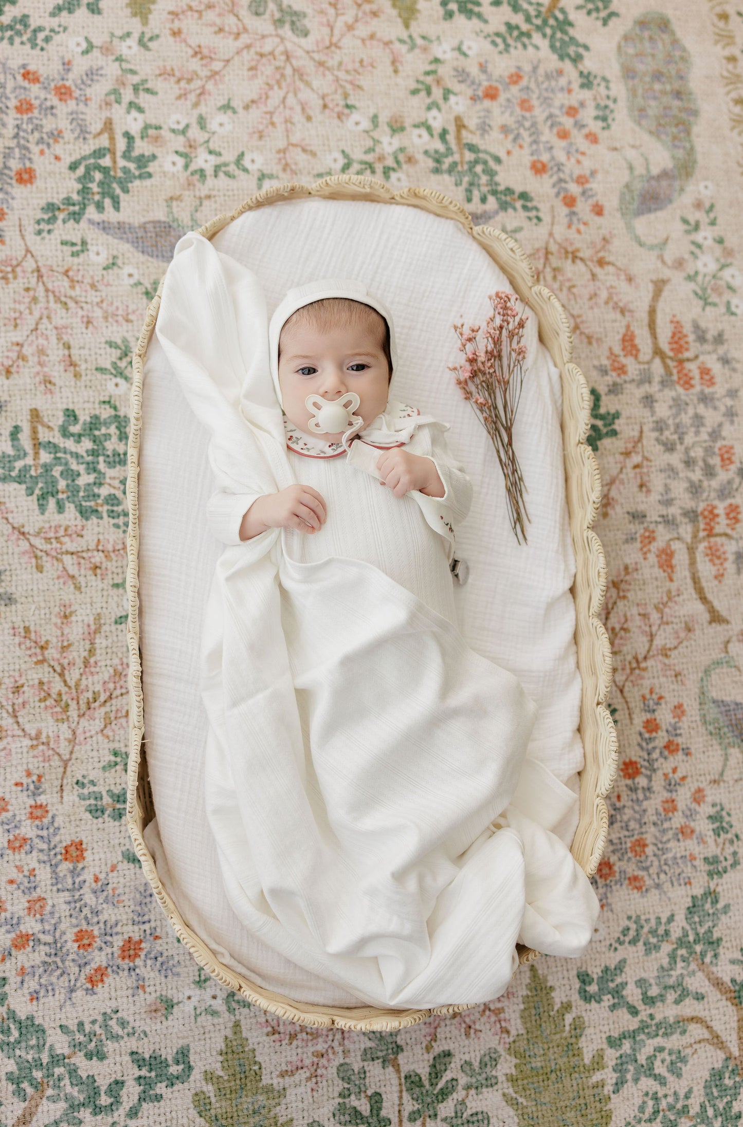 ELYS & CO IVORY/PINK FLORAL EMBROIDERED LAYETTE SET