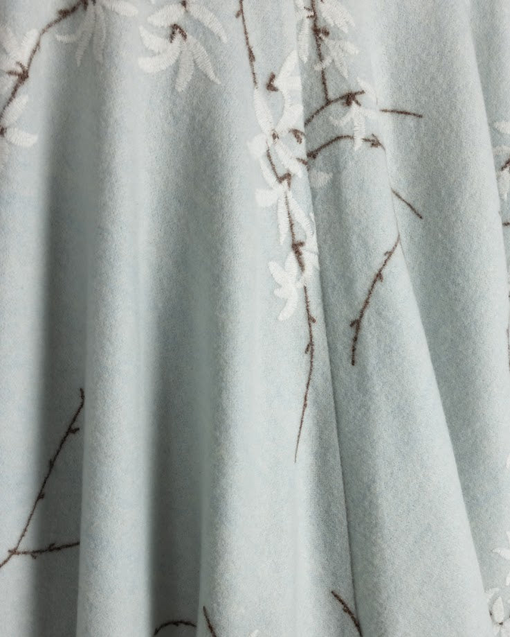 MALLORY AND MERLOT LIGHT BLUE WOOL FLORAL STEM SKIRT