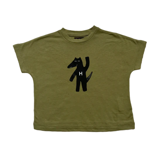 HELLO LUPO OLIVE GREEN ANIMAL PATCH TEE [FINAL SALE]