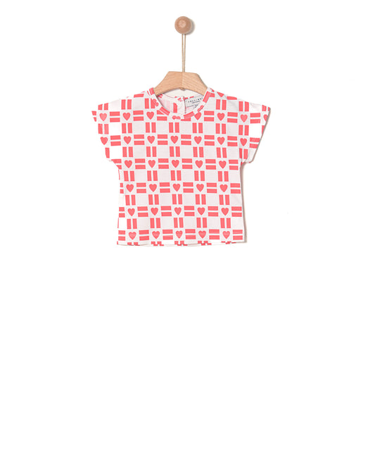 YELL OH CORAL/WHITE HEART PRINT TEE [FINAL SALE]