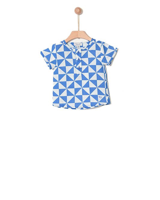 YELL OH BLUE/WHITE TRIANGLE PRINT SHIRT [FINAL SALE]