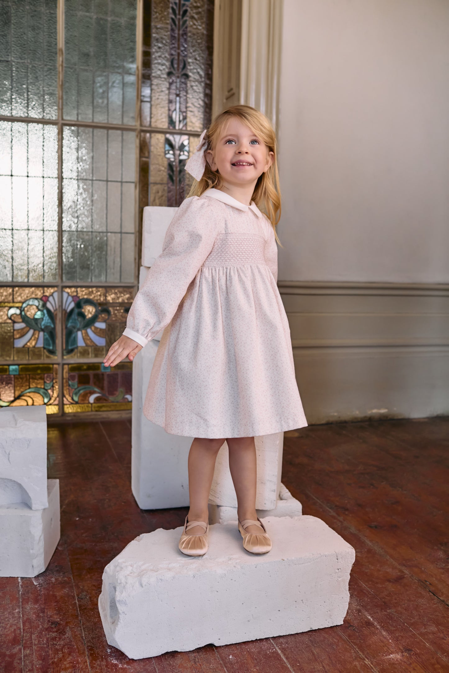 PATACHOU PALE PINK FLORAL SMOCK DRESS