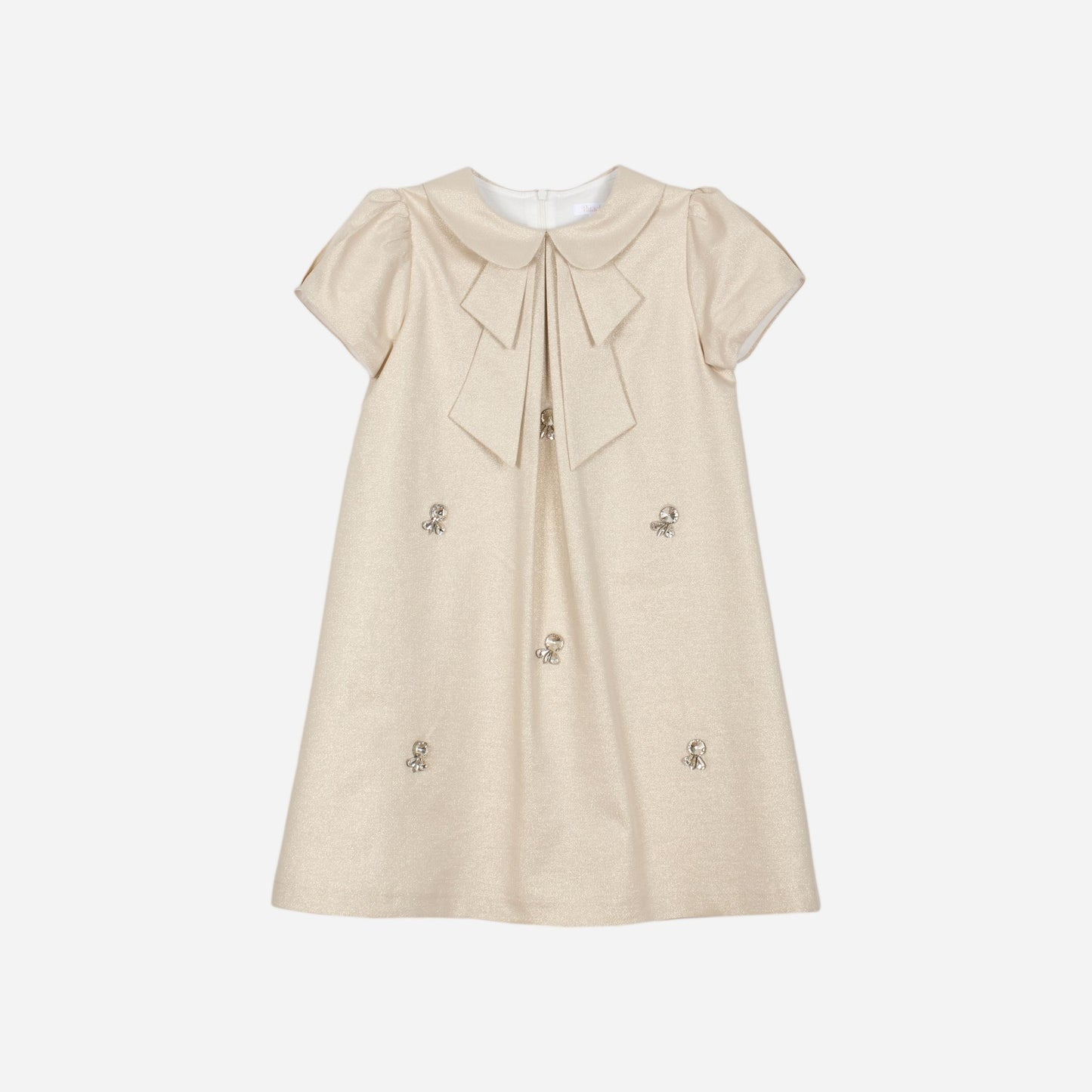 PATACHOU CREAM SHIMMER RHINESTONE COLLAR DRESS