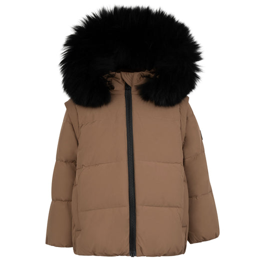 PRAMIE TAN FUR TRIM PUFFER COAT