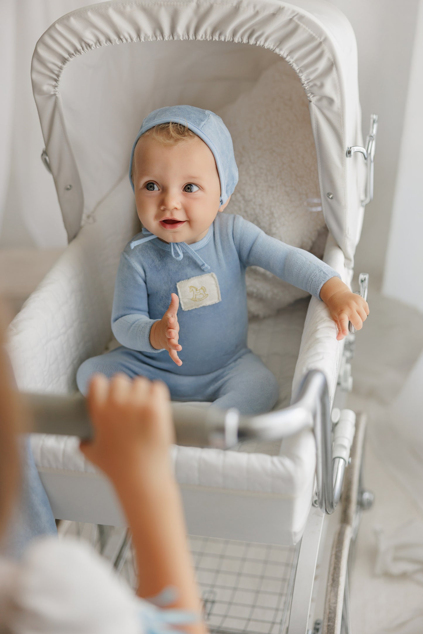 BUBANI BABY BLUE VELOUR CHERRY FOOTIE SET
