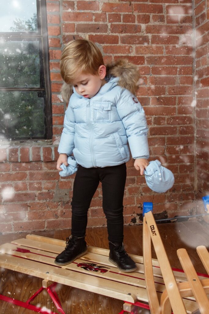 ELLABEE LIGHT BLUE FUR TRIM PUFFER COAT