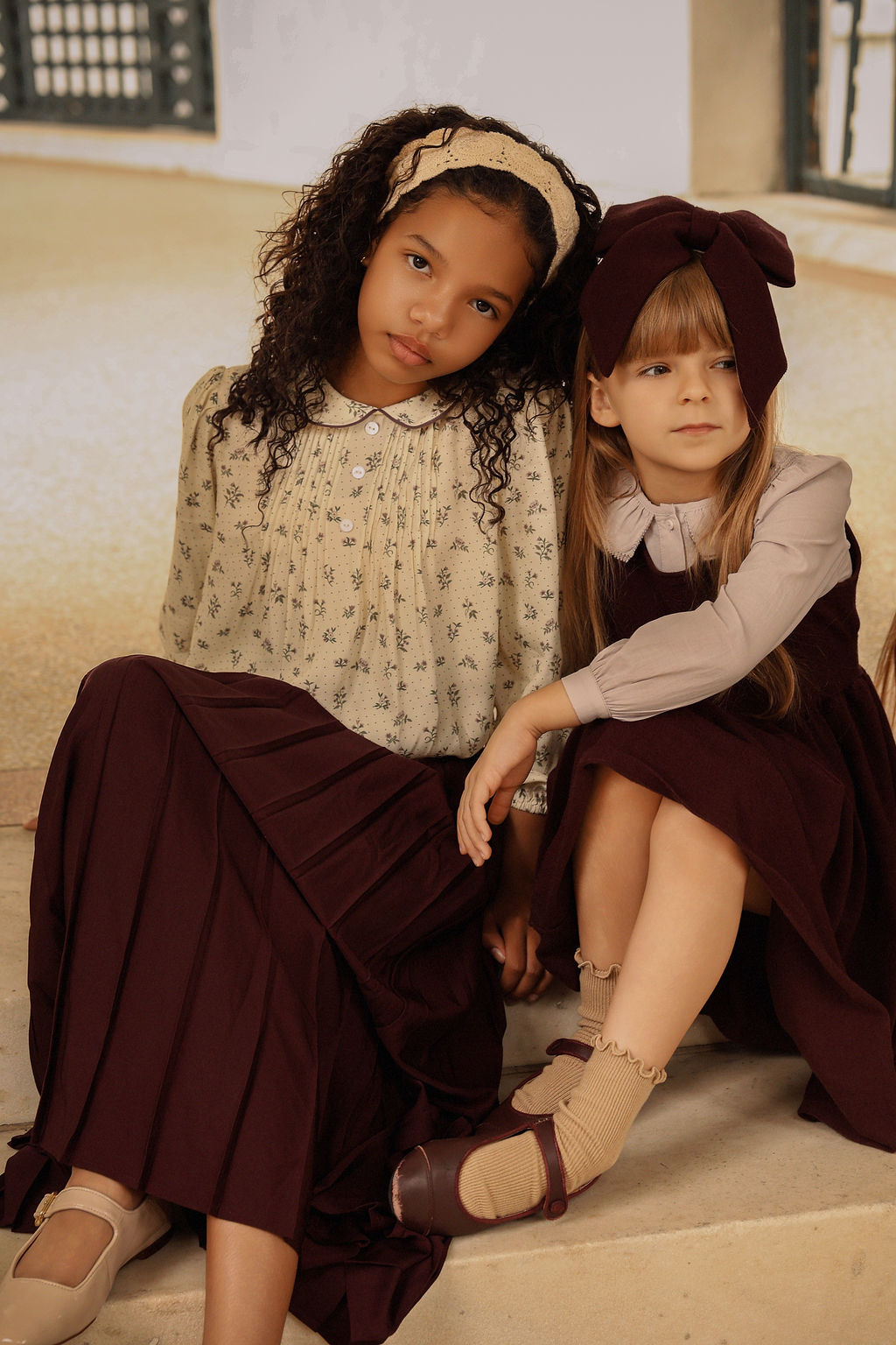 BAMBOO BURGUNDY PLEATED FLOWY MAXI SKIRT