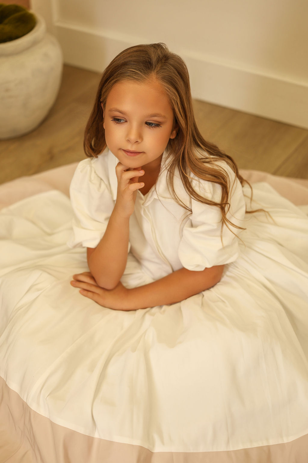 FRANCESCA GUILIANO IVORY COLORBLOCK COLLAR GOWN