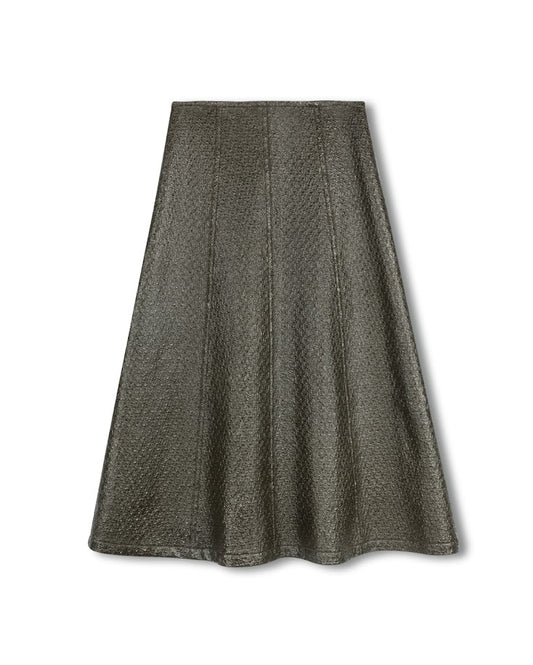 TUSTELLO GREEN TEXTURED LEATHER PANEL MIDI SKIRT