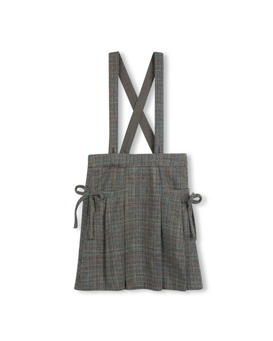 ONE CHILD GREY/MINT SMALL PLAID BOW POCKET SKIRT