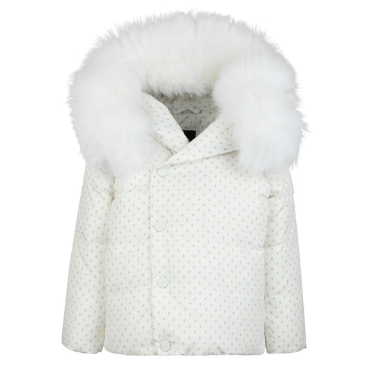 PRAMIE WHITE/BEIGE PRINTED PUFFER COAT