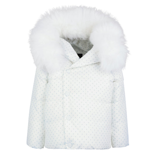 PRAMIE WHITE/BLUE PRINTED PUFFER COAT