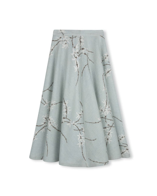 MALLORY AND MERLOT LIGHT BLUE WOOL FLORAL STEM SKIRT
