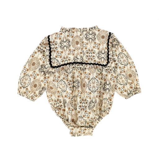 BEBE ORGANIC VINTAGE FLORAL RUFFLE COLLAR ROMPER