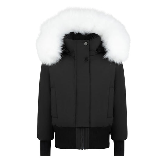 PRAMIE BLACK/WHITE FUR TRIM BOMBER COAT