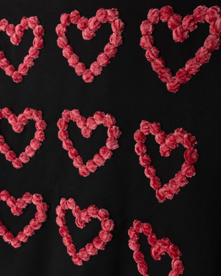 HELLO YELLOW BLACK POM POM HEART SWEATSHIRT