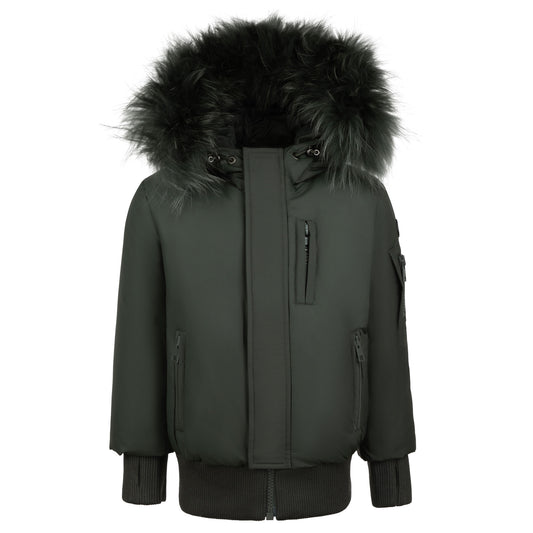 PRAMIE GREEN FUR TRIM BOMBER COAT