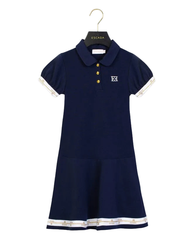 Navy Button Collared Dress