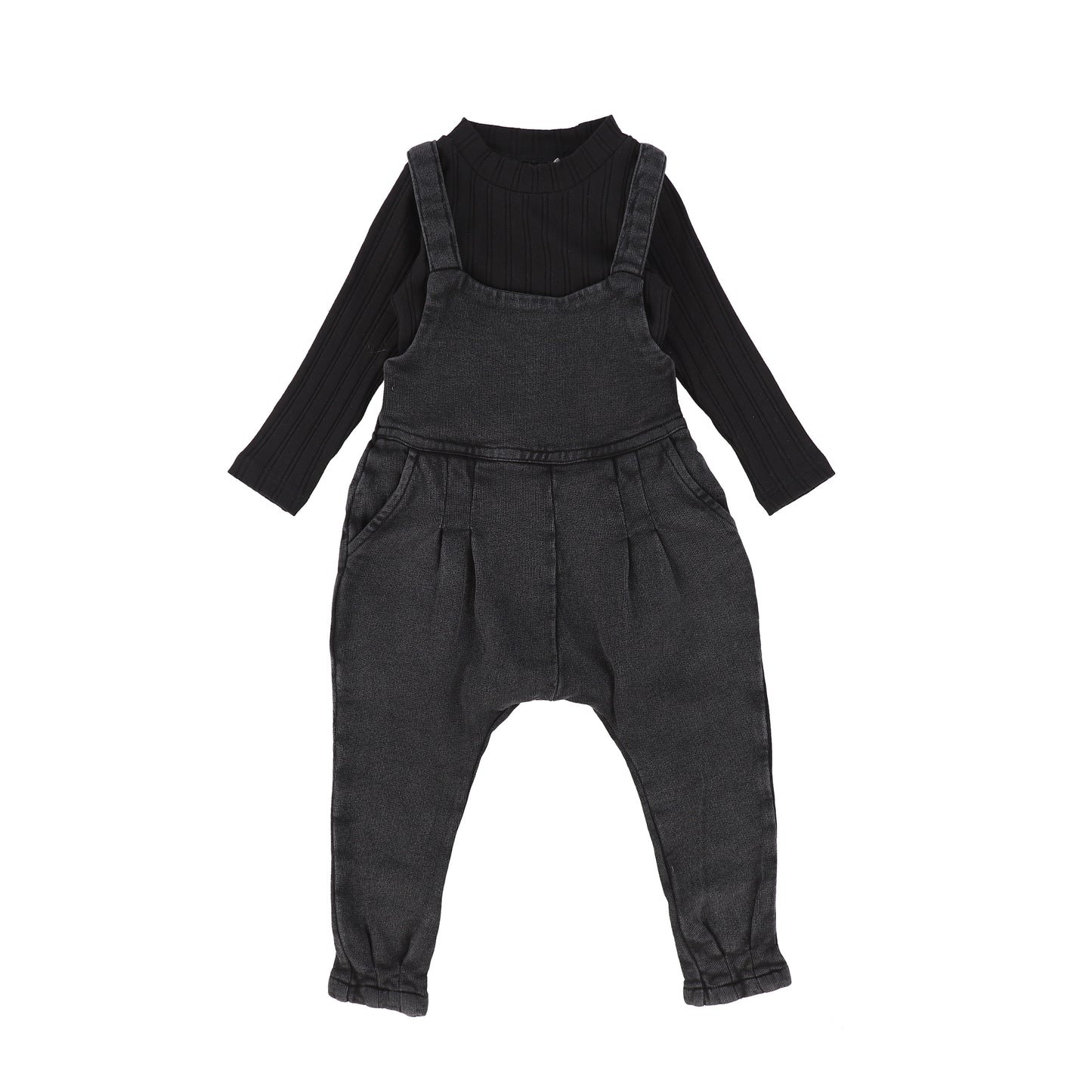 KIN AND KIN BLACK DENIM WASH OVERALL SET