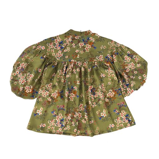 CHRISTINA ROHDE GREEN FLORAL MOCK NECK TOP
