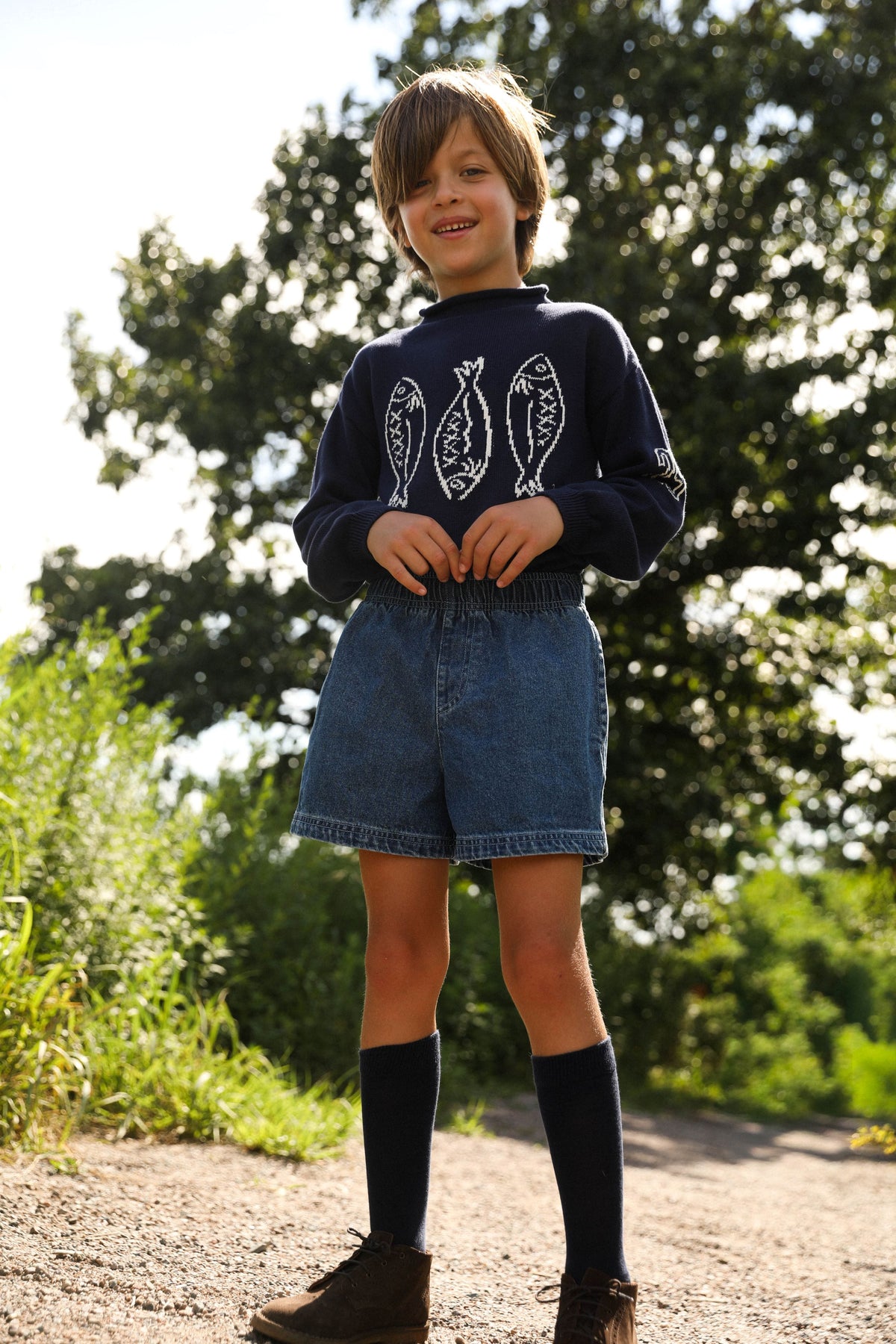 PEACH KIDS NAVY FISH KNIT SWEATER