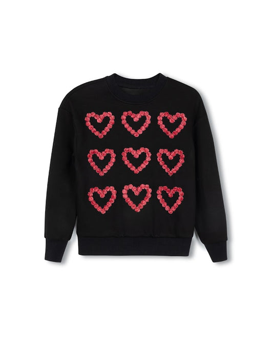 HELLO YELLOW BLACK POM POM HEART SWEATSHIRT