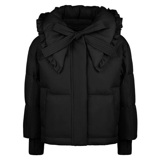 PRAMIE BLACK RUFFLE TRIM COLLAR COAT