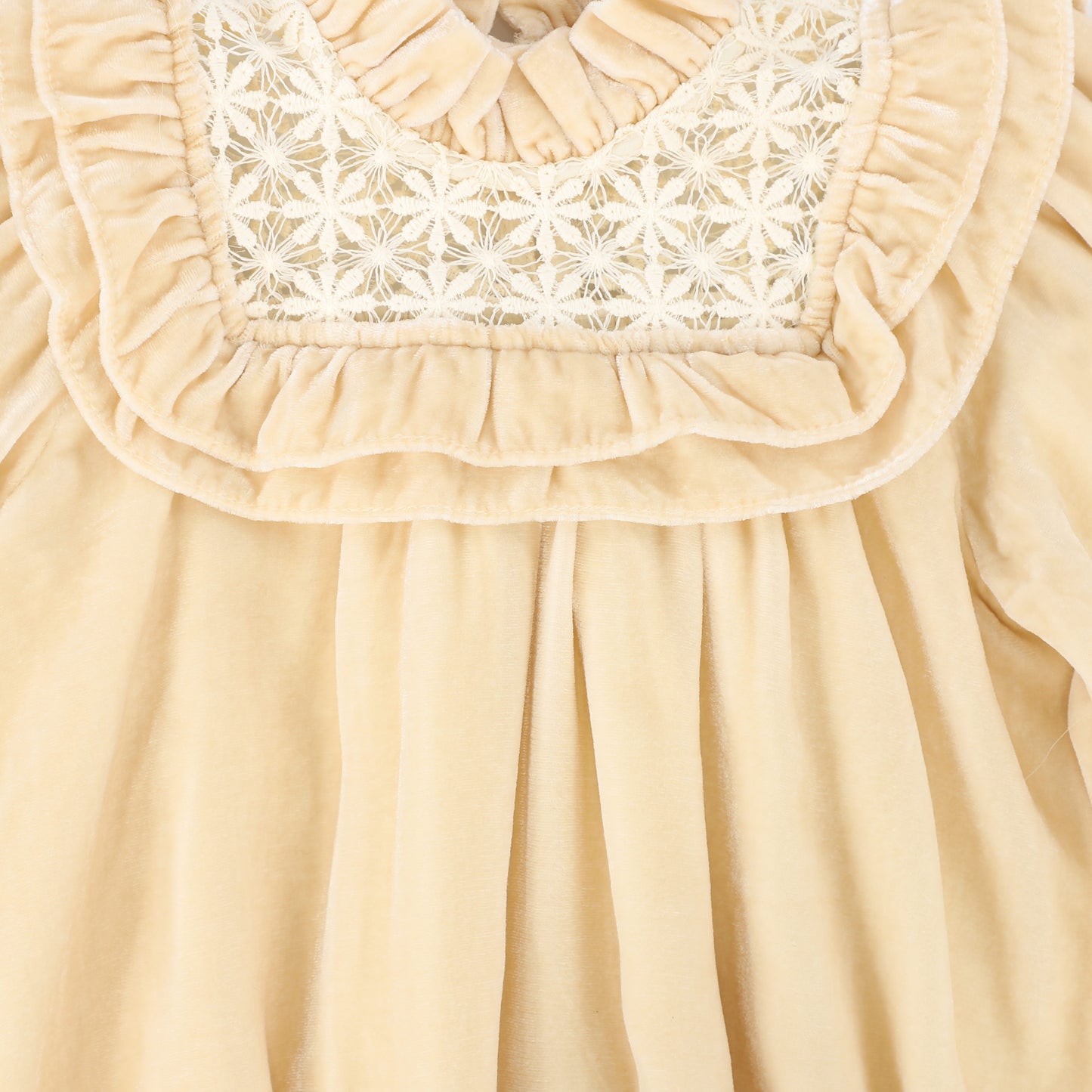 PETITE AMALIE CREAM LACE VELVET RUFFLE ROMPER