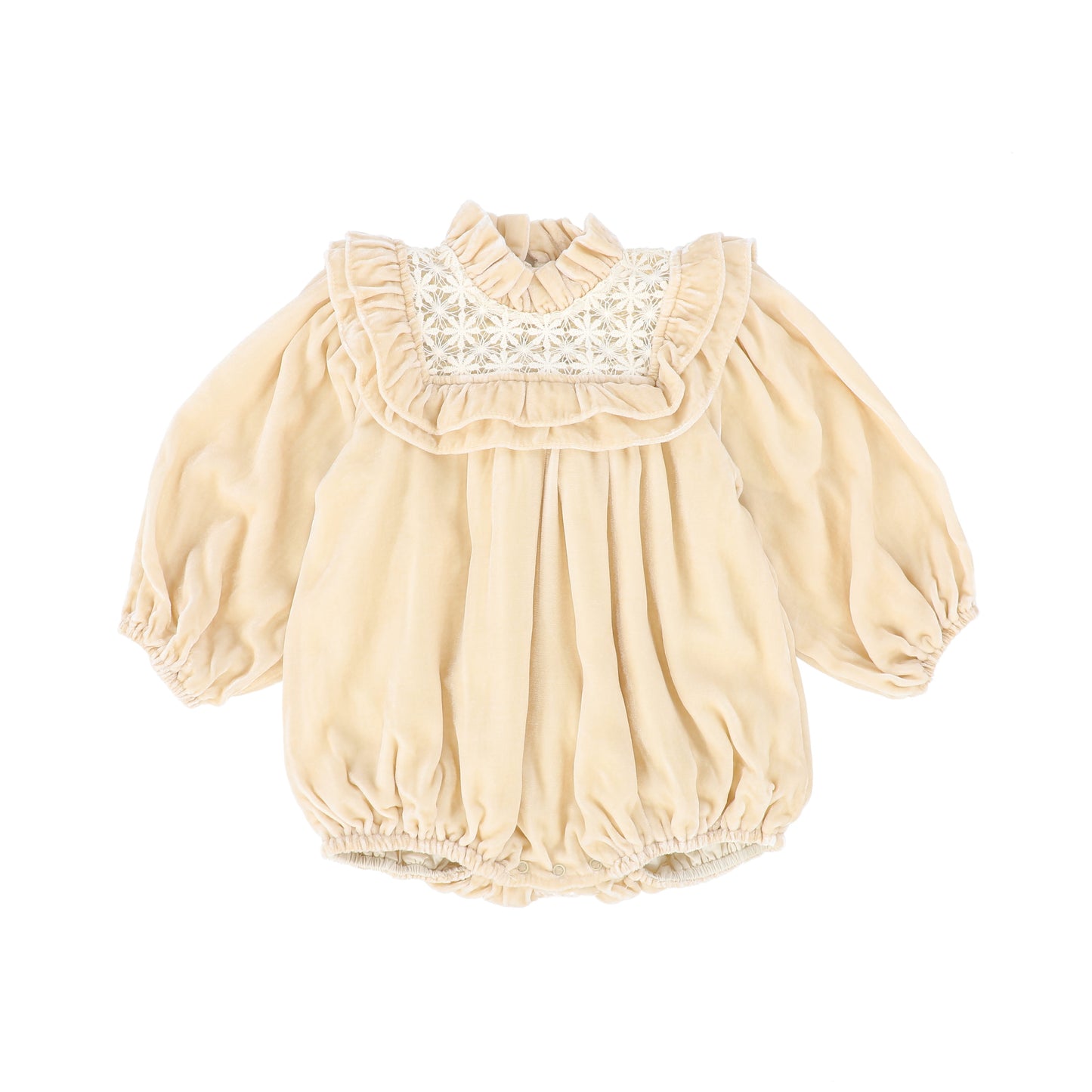 PETITE AMALIE CREAM LACE VELVET RUFFLE ROMPER