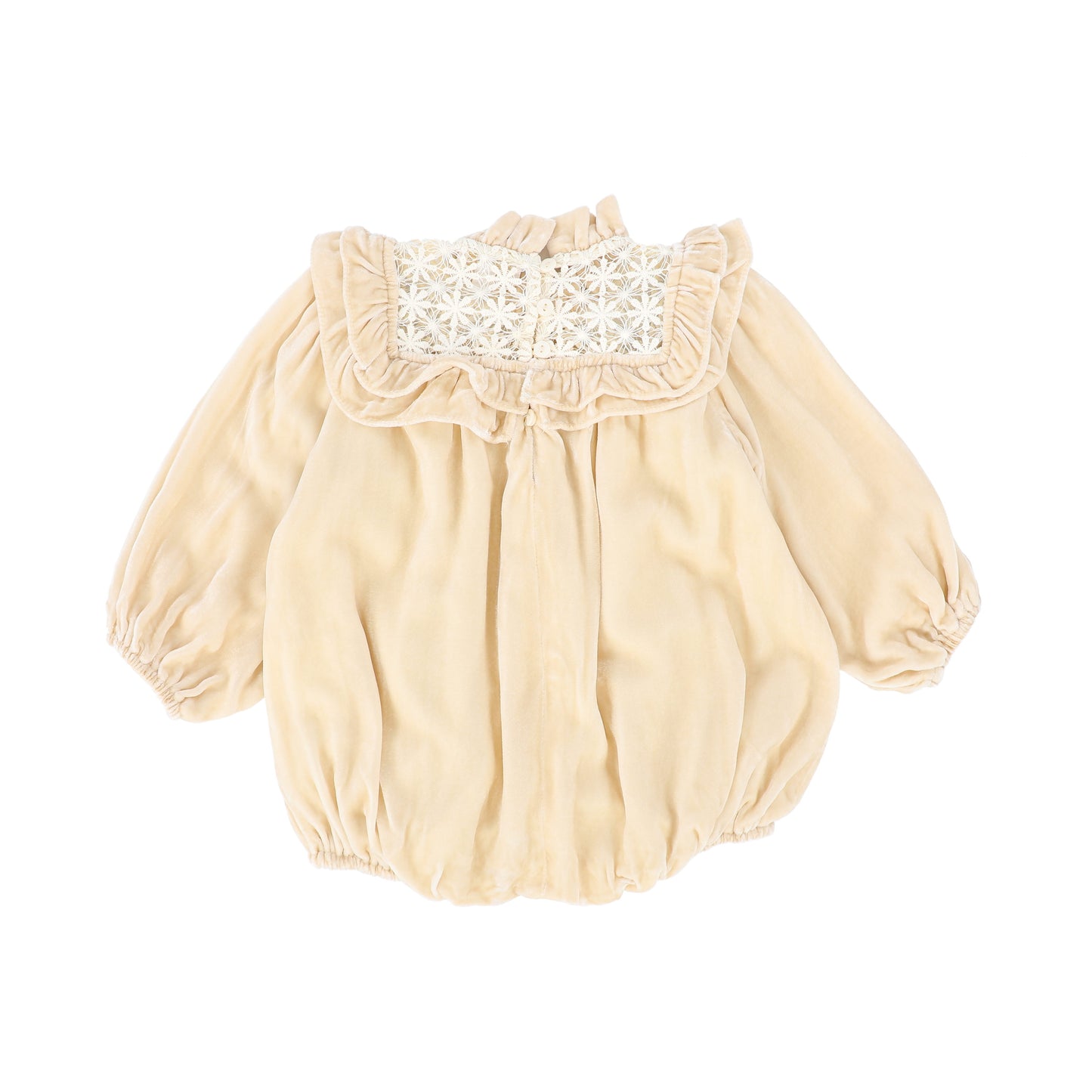PETITE AMALIE CREAM LACE VELVET RUFFLE ROMPER