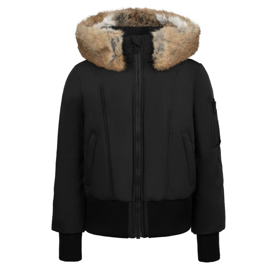 PRAMIE BLACK/BROWN FUR TRIM COAT