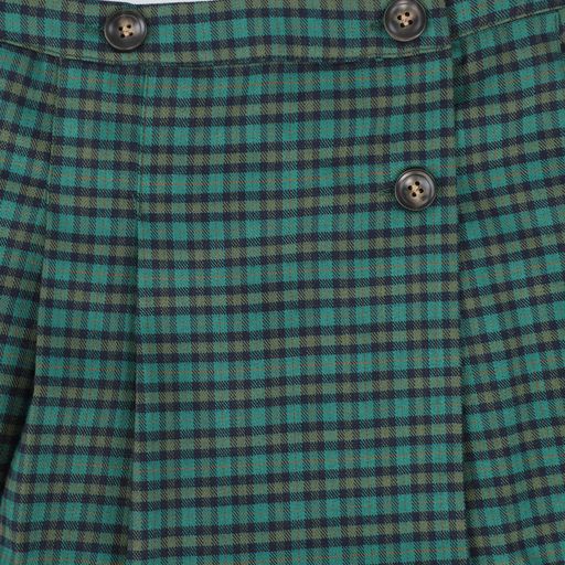 LILOU GREEN PLAID PLEAT BUTTON SKIRT