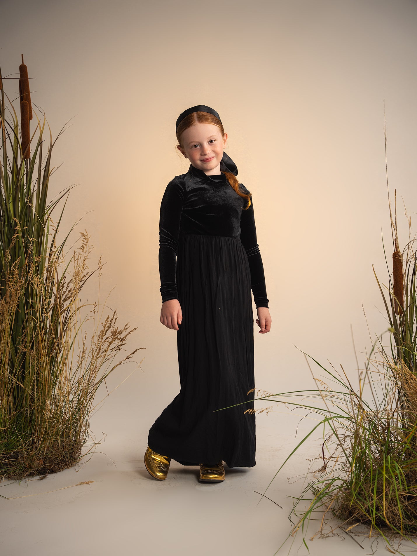 BAMBOO BLACK VELOUR AND CUPRO MAXI DRESS [Final Sale]